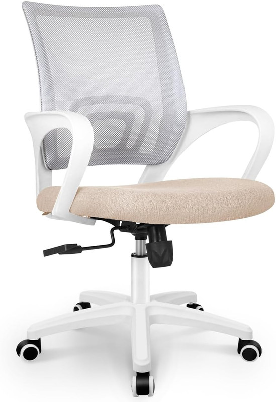 Mesh Office Desk Chair Ergonomic Mid Back Lumbar Support Adjustable Beige