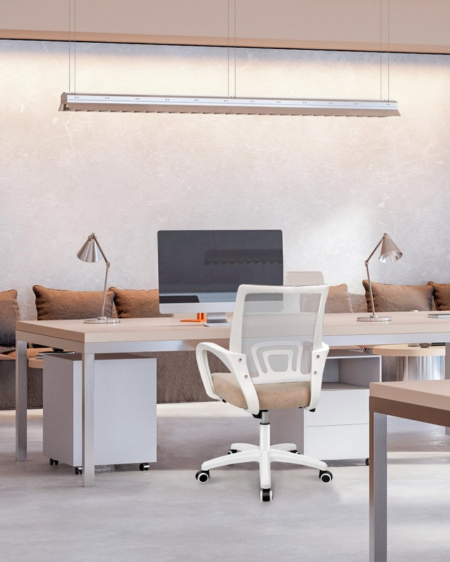 Mesh Office Desk Chair Ergonomic Mid Back Lumbar Support Adjustable Beige gallery
