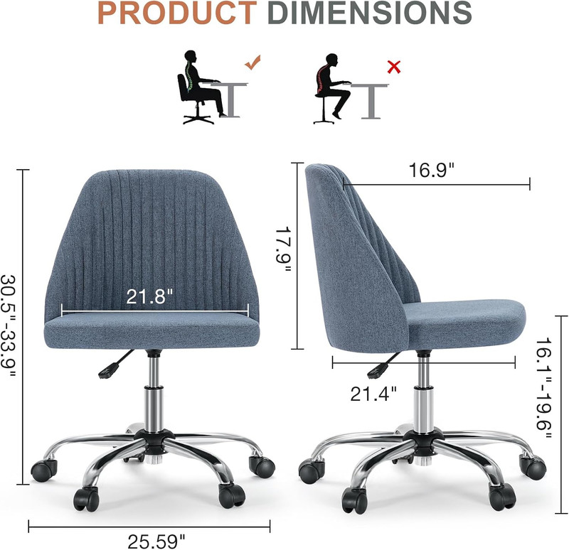 Office Chair, Comfy Desk Chair Rolling Vanity Swivel Task Chairs with Wheels, Wi gallery