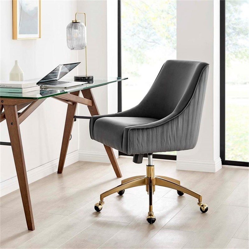 Modway Discern Modern Performance Velvet Swivel Office Chair in Gray
