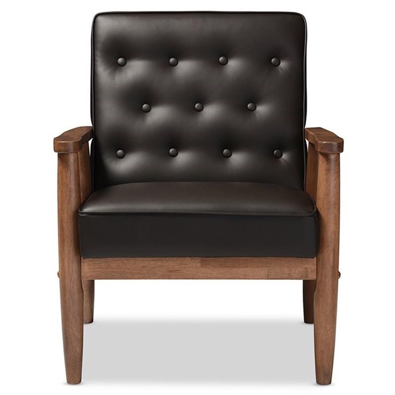 Baxton Studio Sorrento Faux Leather Tufted Reception Chair in Brown gallery