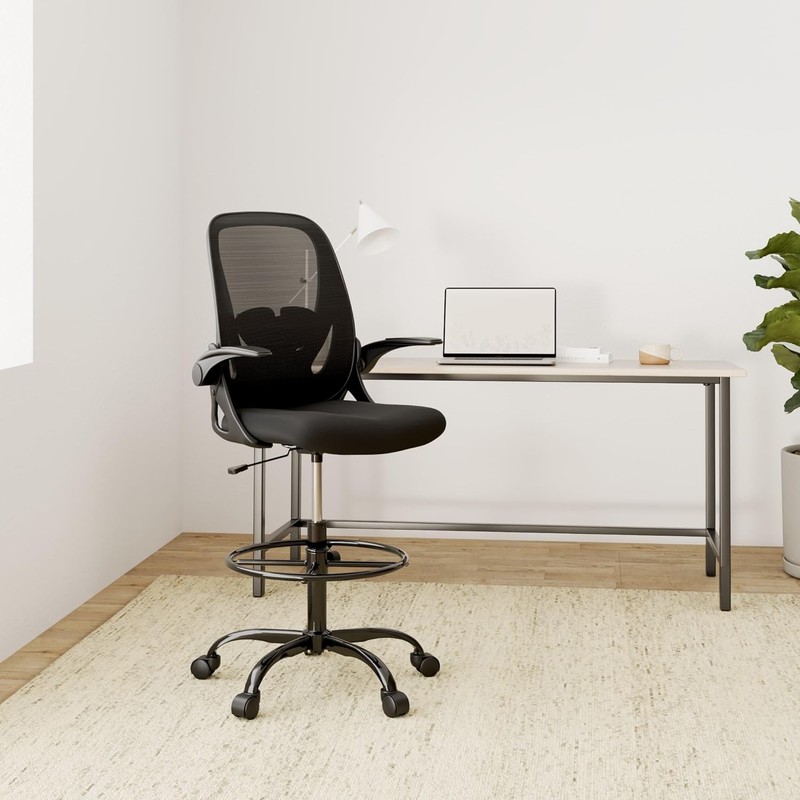 Primy Drafting Chair Tall Office Flip up Armrests Black gallery
