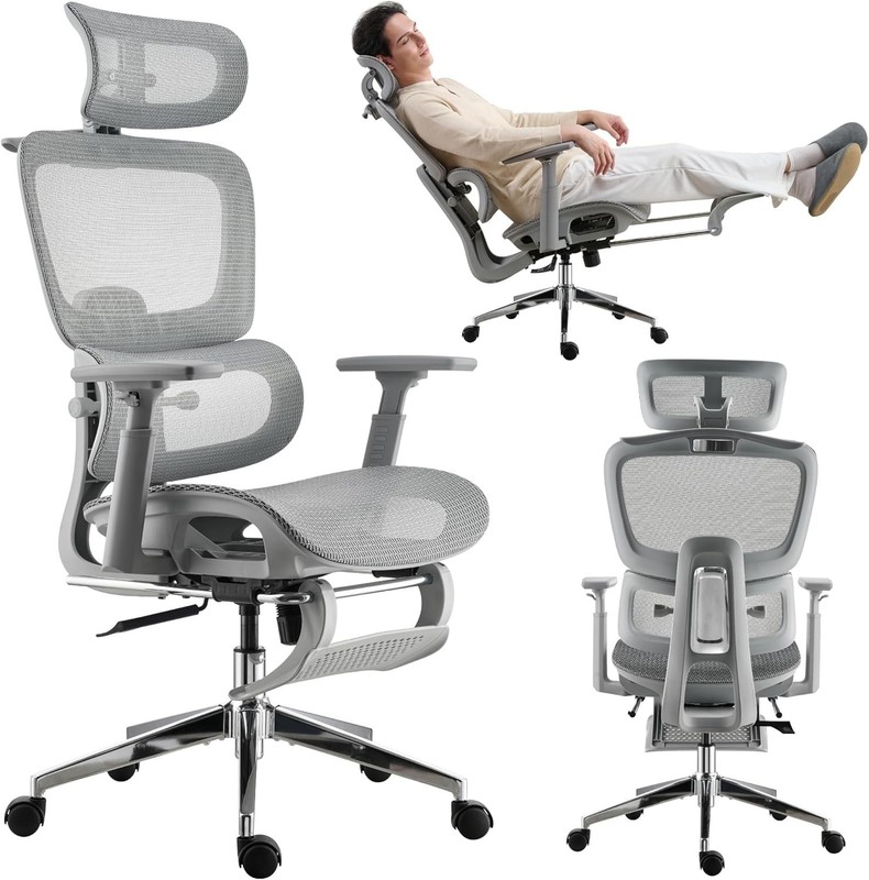 Office Chair with Footrest,High Back Mesh Gaming Chair,Lumbar Support,Adjustable