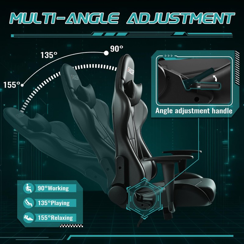 Furniwell Gaming Chair Racing Computer 33D x 25.5W x 45H in, Black gallery