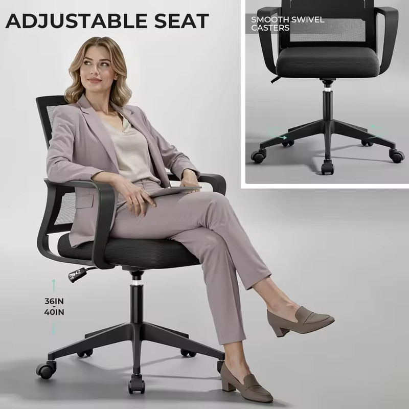 Office Chair Mid-Back Upholstery Mesh Height-Adjustable Armrests Executive gallery