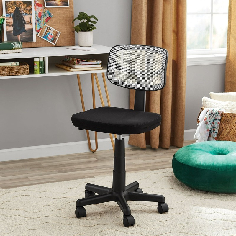 Armless Height-Adjustable Low-Back Task Chair with Plush Padded Seat, White Mesh