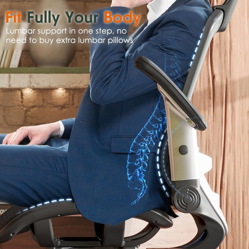 Ergonomic Office Chair, High Back Home Desk Chair with Headrest, Flip-Up Arms, 9 gallery