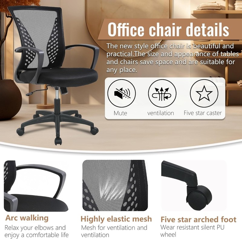 Adjustable Desk Chair with Lumbar Support & 360° Swivel - Fit for All Spaces gallery