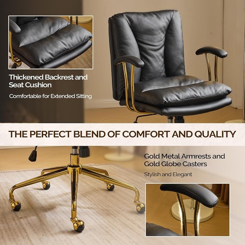 Ergonomic Office Chair W/ Gold Armrests Memory Foam Adjustable Height Casters US gallery