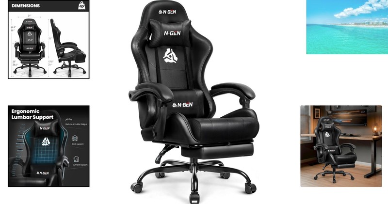 Ergonomic High-Back Gaming Chair with Footrest & Lumbar Support - Carbon Black gallery
