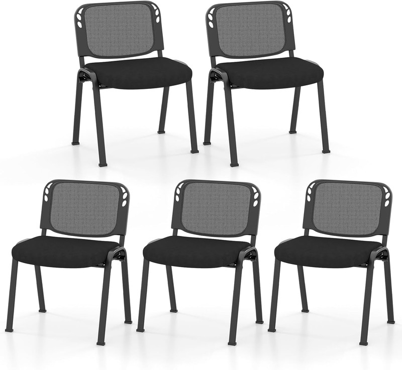 Set of 5 Stackable Conference Chairs with Mesh Backrest & Upholstered Seat