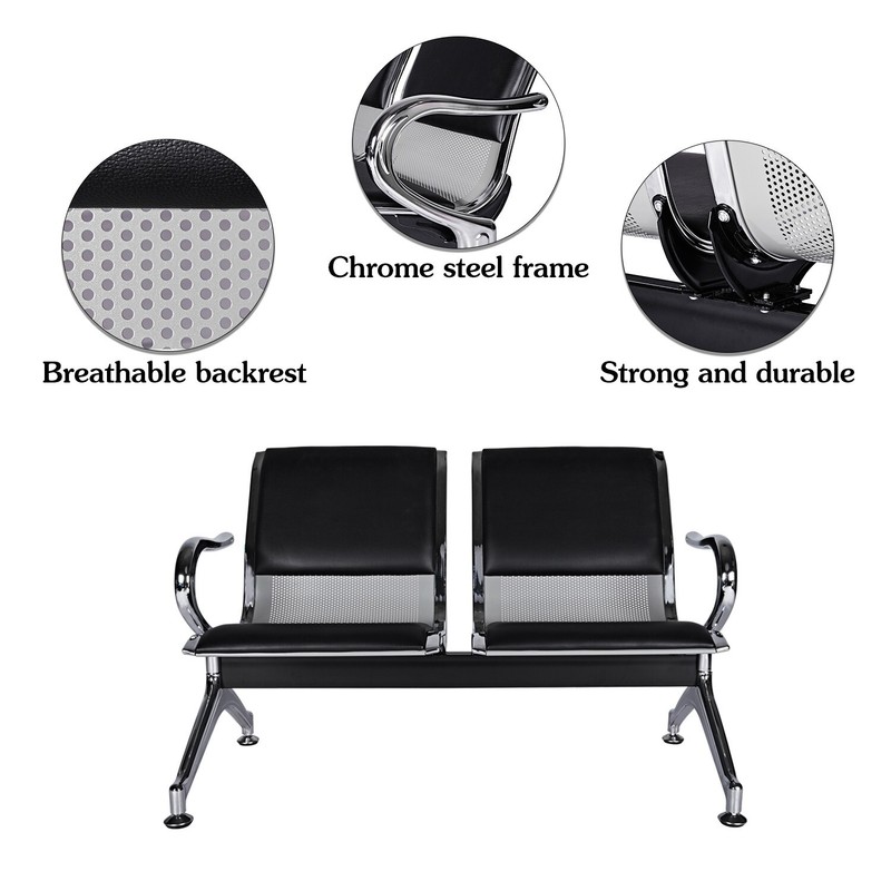 2- Seat Waiting Room Bench Airport Chair Office Chair Salon Reception PU Leather gallery