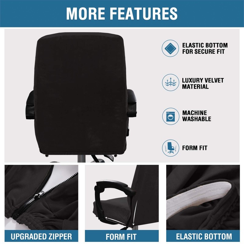 Velvet Home Office Stretchable Computer Desk Chair Covers Mid High Back Black gallery