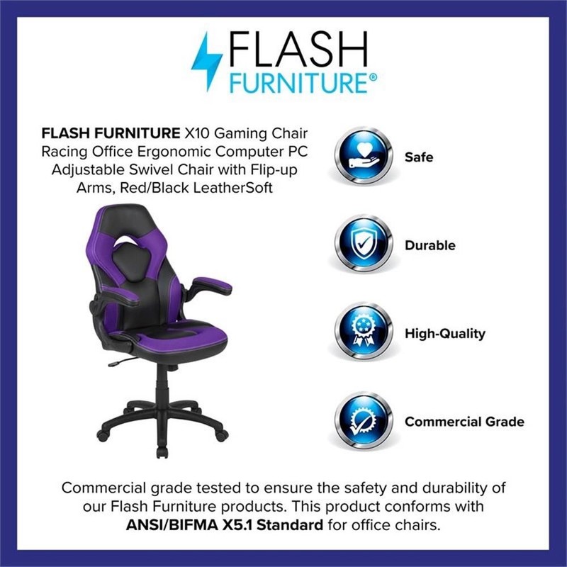 Flash Furniture X10 Plastic Gaming Chair with Flip-Up Arms in Purple/Black gallery