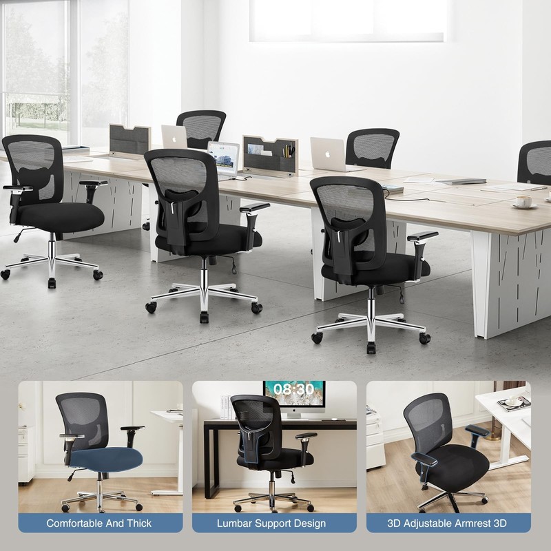 Big and Tall Office Desk Chair with Lumbar Support, 500lbs Heavy Duty Mesh Er... gallery