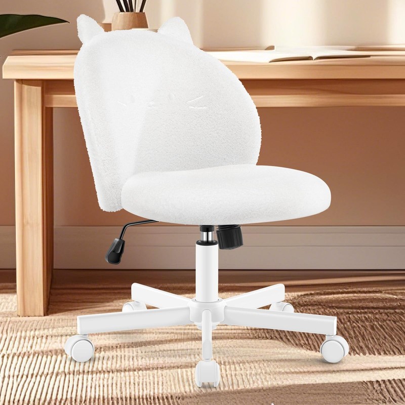 Morkprism Vanity Chair with Cat Back,Armless Desk Chair Cute Small Office Cha... gallery
