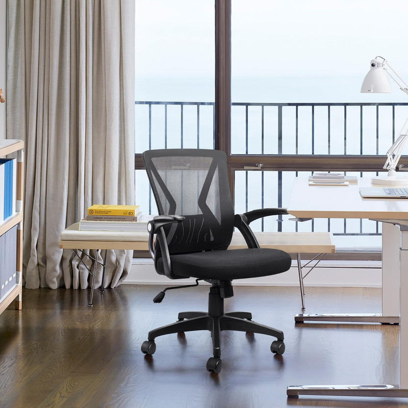 Ergonomic Mesh Office Chair with Lumbar Support & Flip-Up Arms, Black gallery