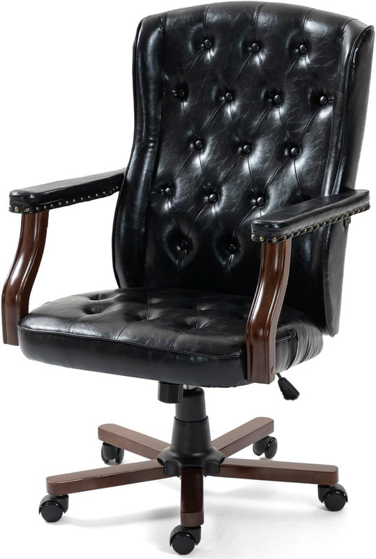 Ergonomic Black Faux Leather Executive Office Chair with Wingback Design gallery