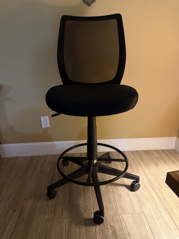 Black Mesh Back Drafting/Task Chair Rolling Stool with Foot Ring and Casters