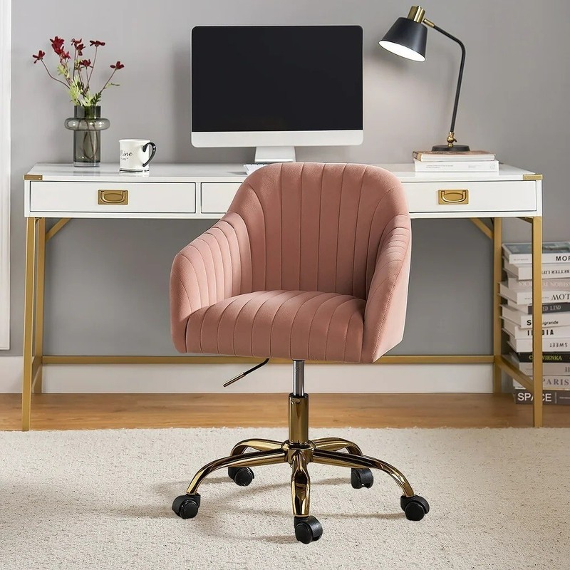 Pink Chair Home Office Desk Adjustable Swivel Velvet Modern Rolling Gold Seat gallery