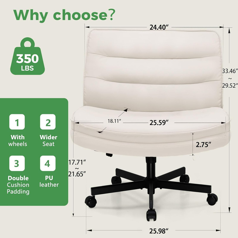 Criss Cross Legged Office Chair with Wheels, Extra Wide Armless Comfy Desk Chair gallery