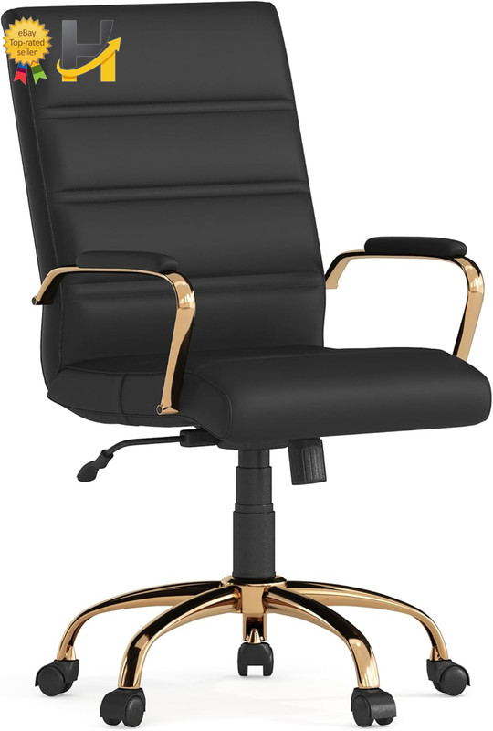 Mid-Back Swivel Leathersoft Desk Chair with Wheels Padded Seat and Armrests