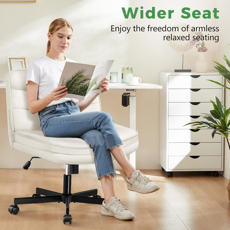 Criss Cross Legged Office Chair with Wheels, Extra Wide Armless Comfy Desk Chair gallery