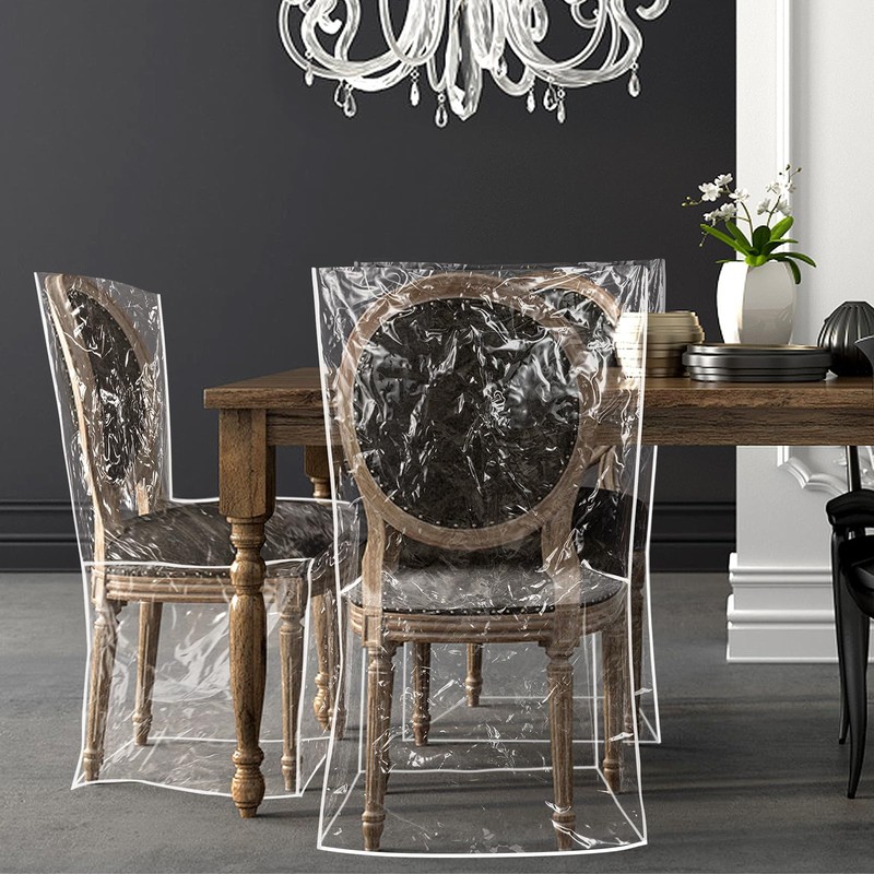 PAMASE 4 Pack Plastic Dining Chair Protectors with Backrests - Clear gallery