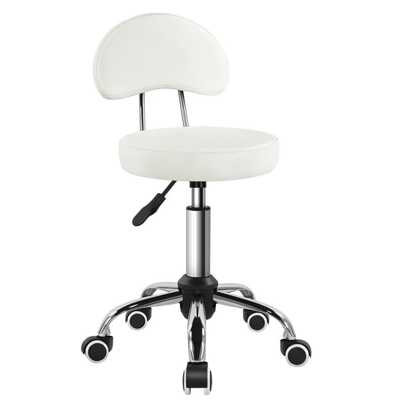 Rolling Stool with Mid Back Height Adjustable Chair PU Leather Swivel Chair w…