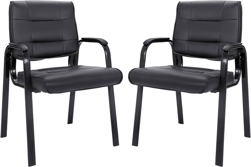 Set of 2 Office Guest Chairs Side Chairs Leather Executive Reception Chair Black