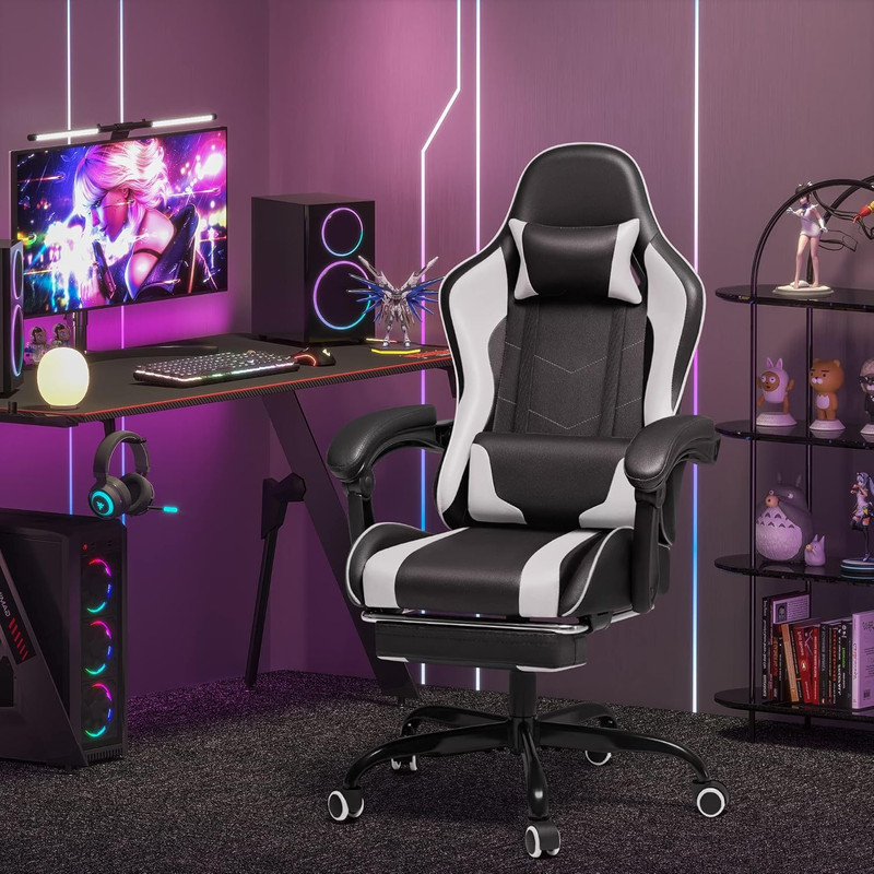 Gaming Chair, Video Game Chair with Footrest and Massage Lumbar Support, Ergonom gallery