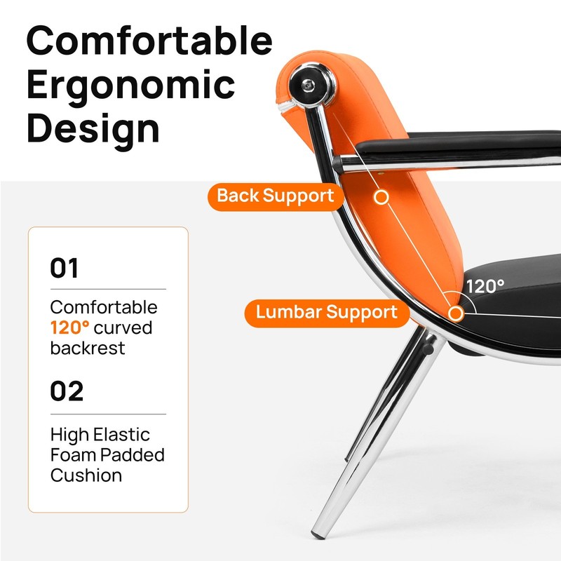 3-Seat Reception Chair Airport Office Visitor Guest Waiting Room Bench Orange gallery