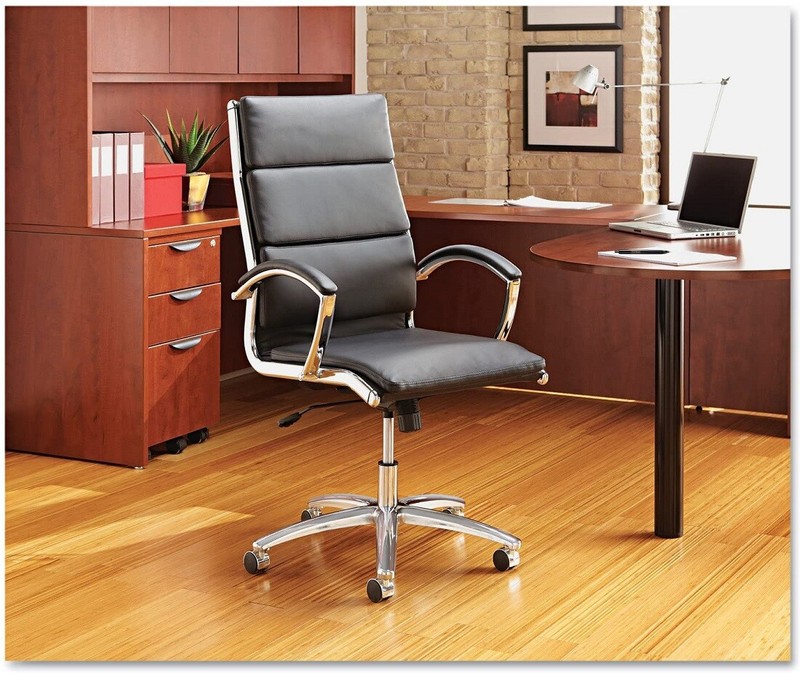 Black Faux Leather Home Executive Chair High Back Swivel Chrome Rolling Seat