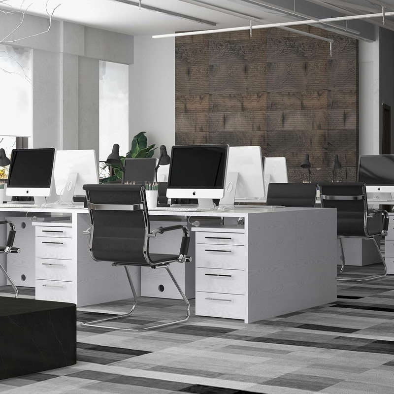 New Set of 4 Office Desk Chairs PU Leather No Wheels Black Fast Shipping gallery