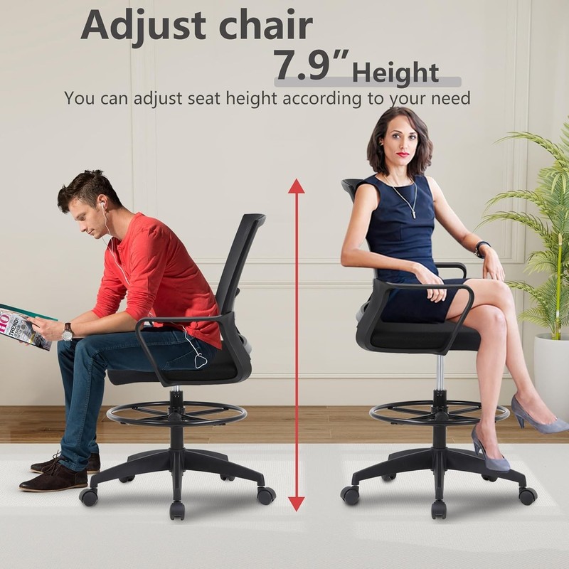 Drafting Chair Tall Office Chair Adjustable Swivel Rolling Mesh Height with ... gallery