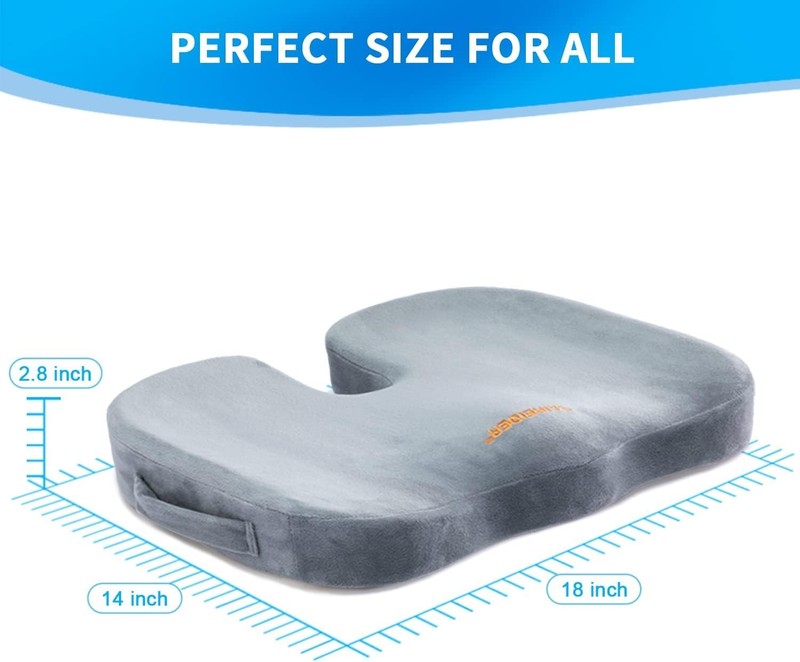 Ergonomic Memory Foam Seat Cushion for Tailbone Pain Relief - Grey 14"x14" gallery