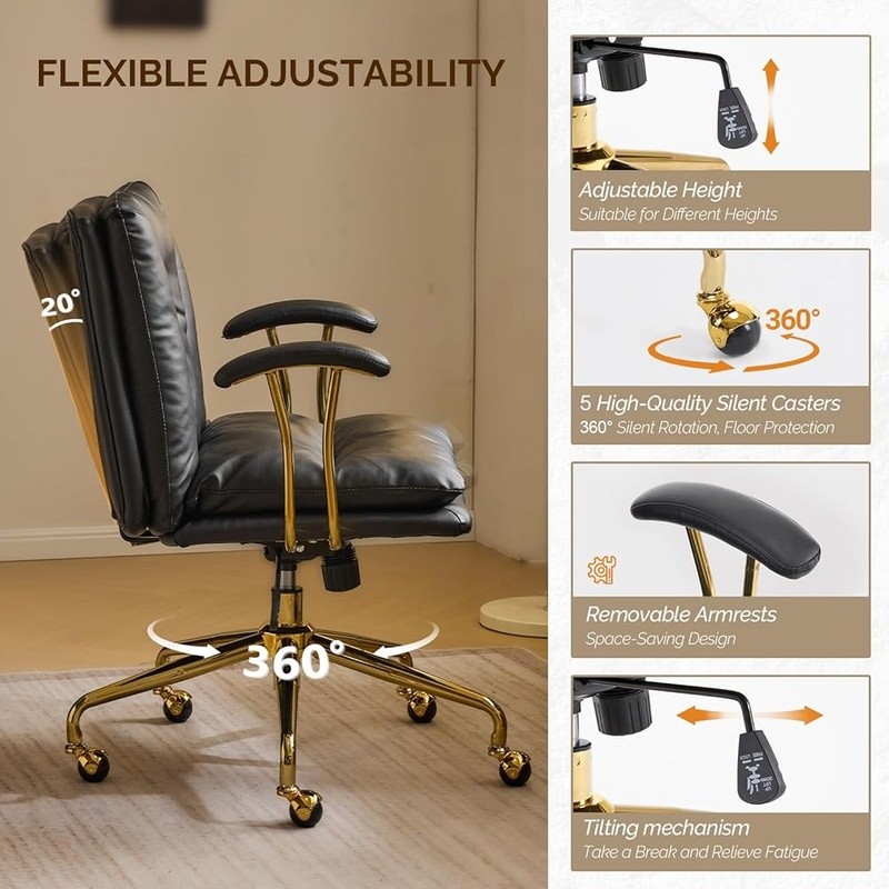 Ergonomic Office Chair W/ Gold Armrests Memory Foam Adjustable Height Casters US gallery