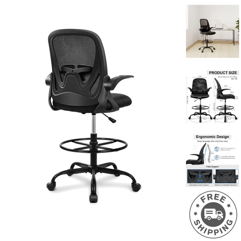 Tall Black Office Chair with Lumbar Support & 360° Swivel – Perfect for Desks