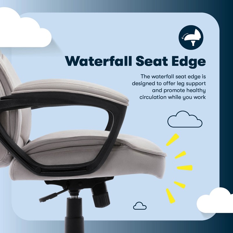 Serta Comfort Classic Executive Office Chair Padded Armrest Taupe Velvet Fabric gallery