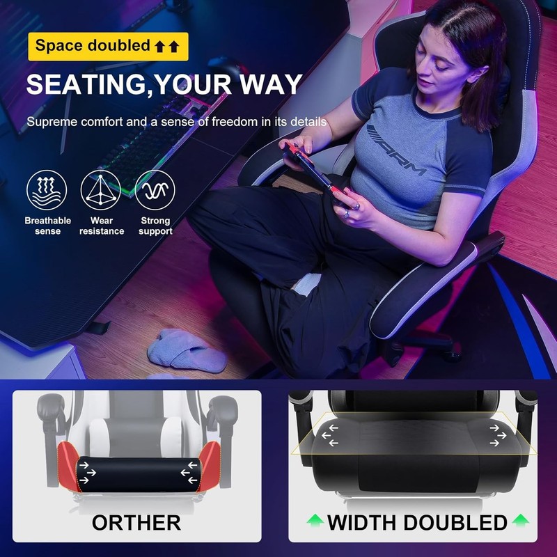 Gaming Chair, Pocket Spring Cushion, Linkage Armrests and Footrest, (Black) gallery