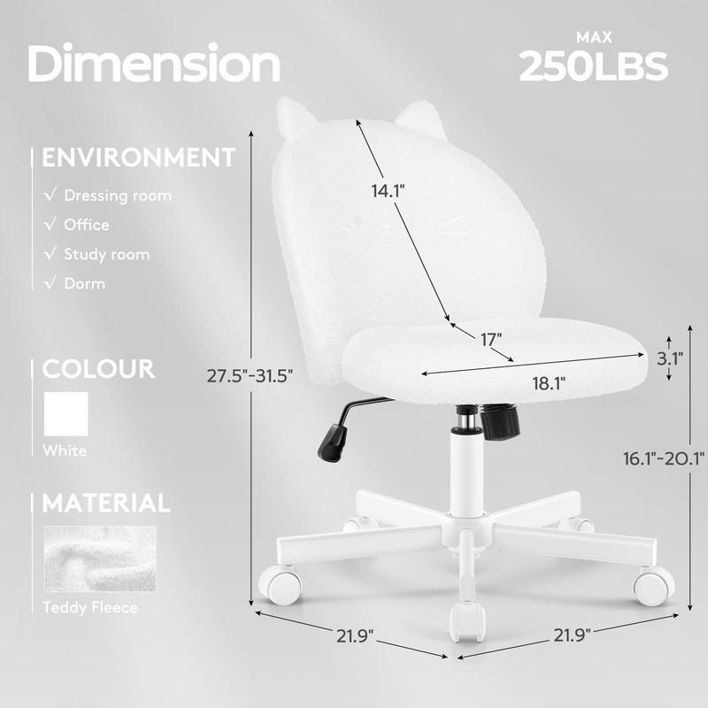 Morkprism Vanity Chair with Cat Back,Armless Desk Chair Cute Small Office Cha... gallery