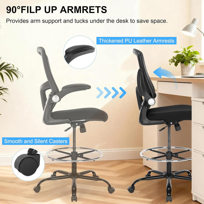 Drafting Chair, Ergonomic Tall Office Chair with Lumbar Support Standing Desk St gallery