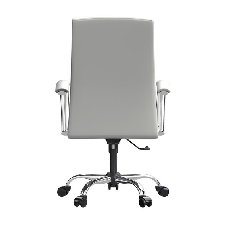 LeisureMod Evander Office Chair in Faux Leather with Silver Frame White