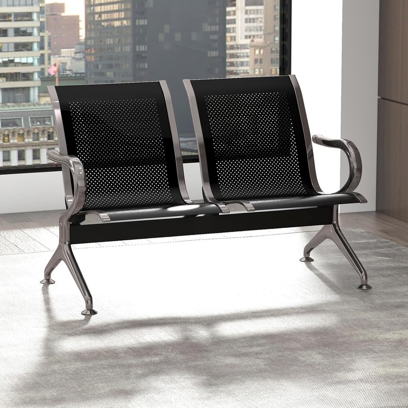 Airport Reception Chair Waiting Room Chair Guest Bench for Office Business Black gallery