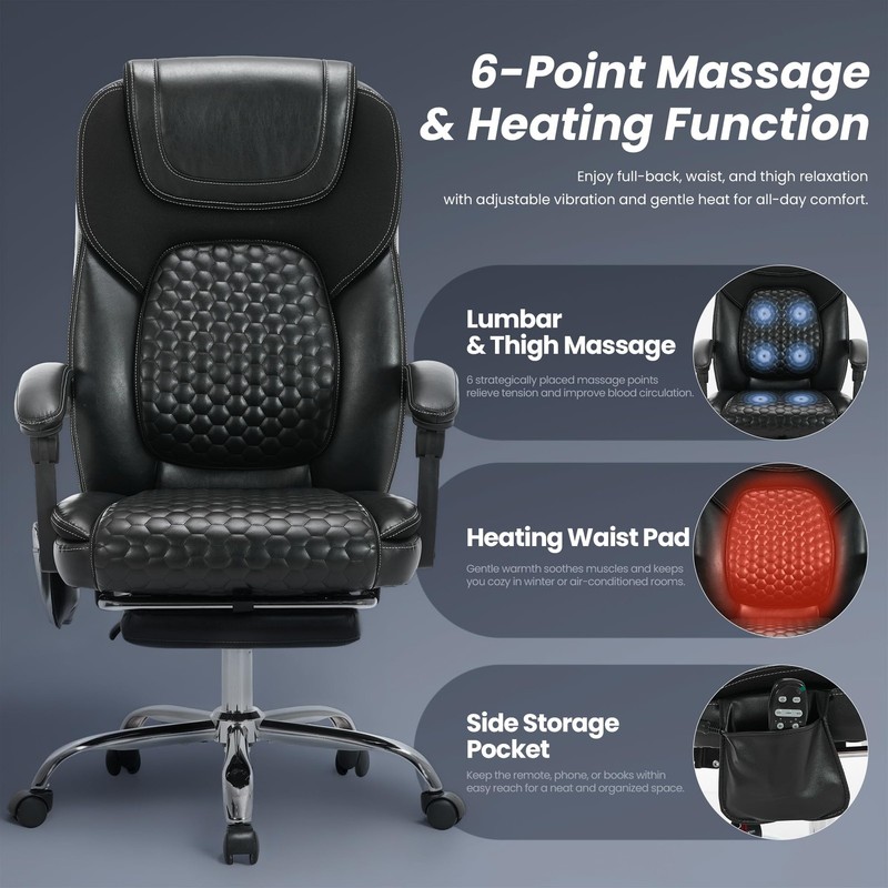 Massage Office Chair with 3-Level Heat and Footrest – 20-Min Easy Assembly, 3... gallery