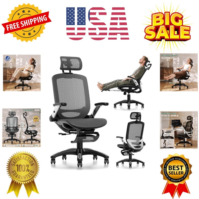 Ergonomic Office Chair with Footrest, High Back Home Desk Chair – 3D Headrest…