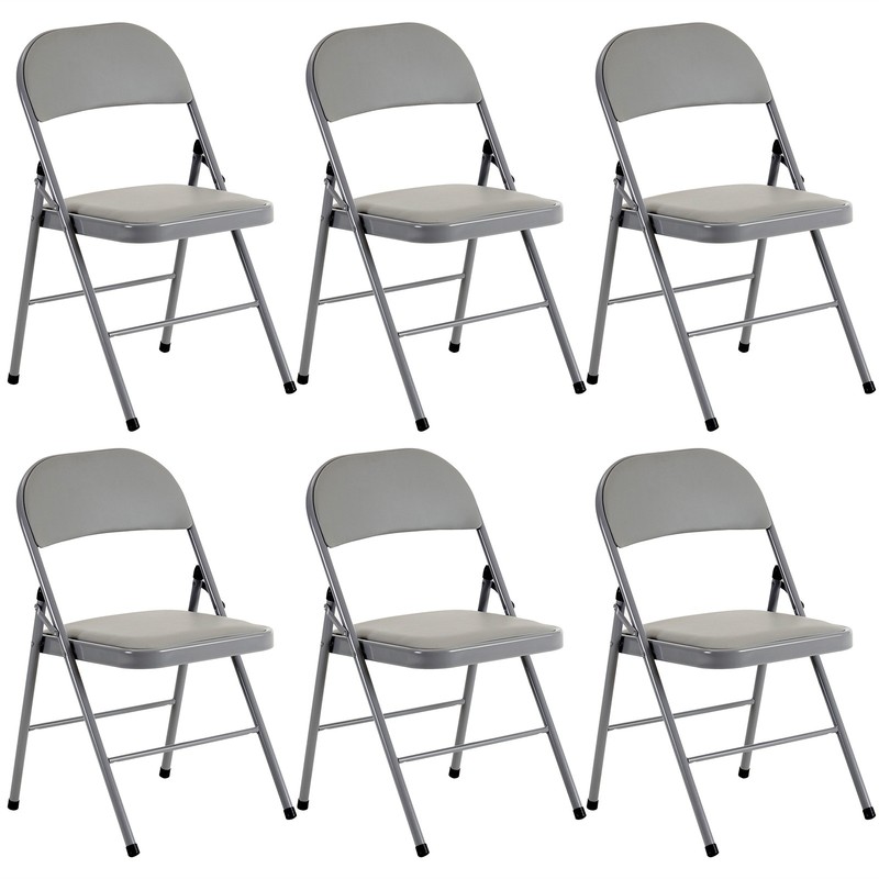 6-Pack Gray Foldable Iron & PVC Chairs for Convention Exhibition