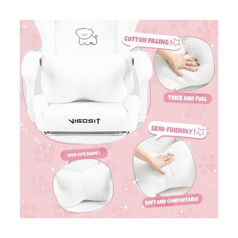 Girl Cat White Ears Leather Gaming Chair w/ Ergonomic Adjustable Lumbar Support gallery