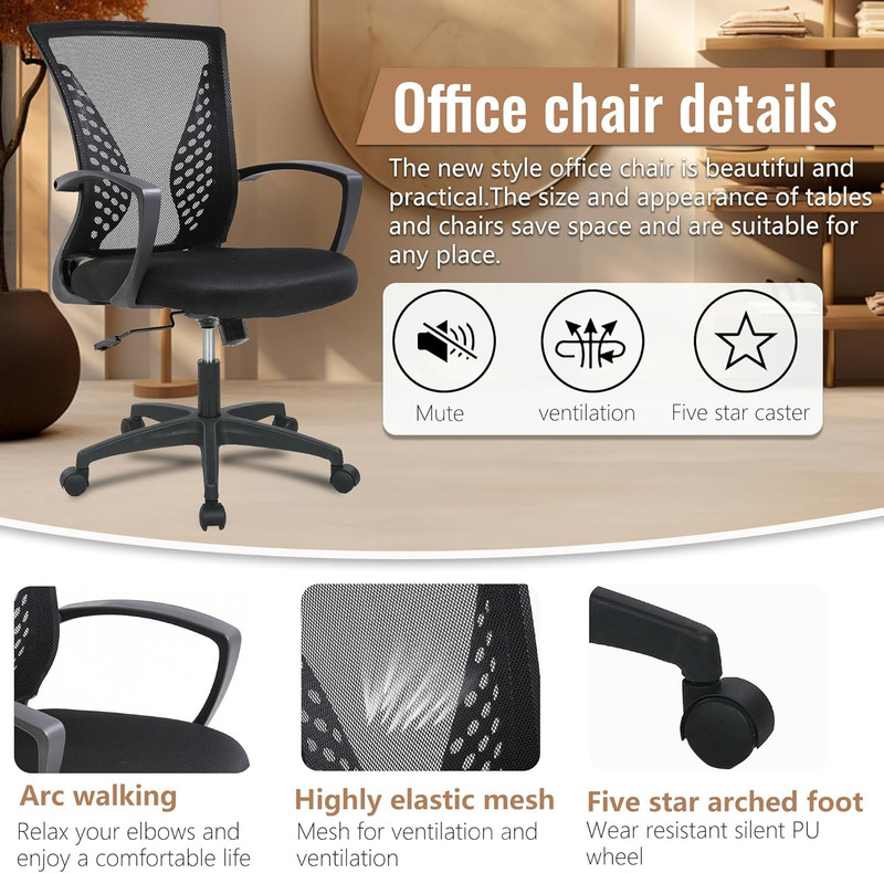 Home Office Chair Mid Back PC Swivel Lumbar Support Adjustable Desk Task Compute gallery