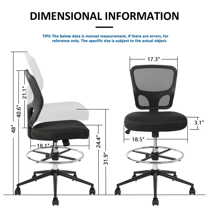 Armless Drafting Chair Tall Office Chair Adjustable Height High Back Ergonomi... gallery